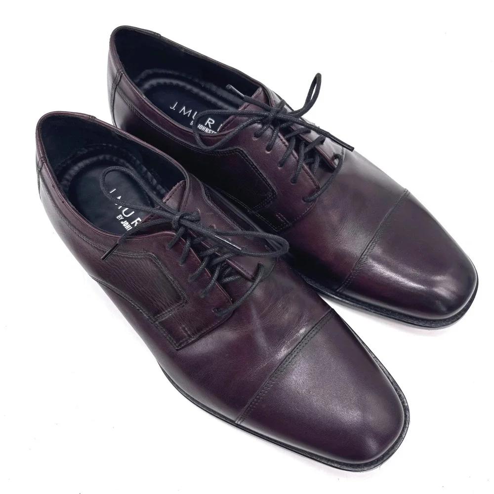 Johnston & Murphy Brown Men 9.5W Leather Cap Oxford Leather Toe Dress Derby Shoe
